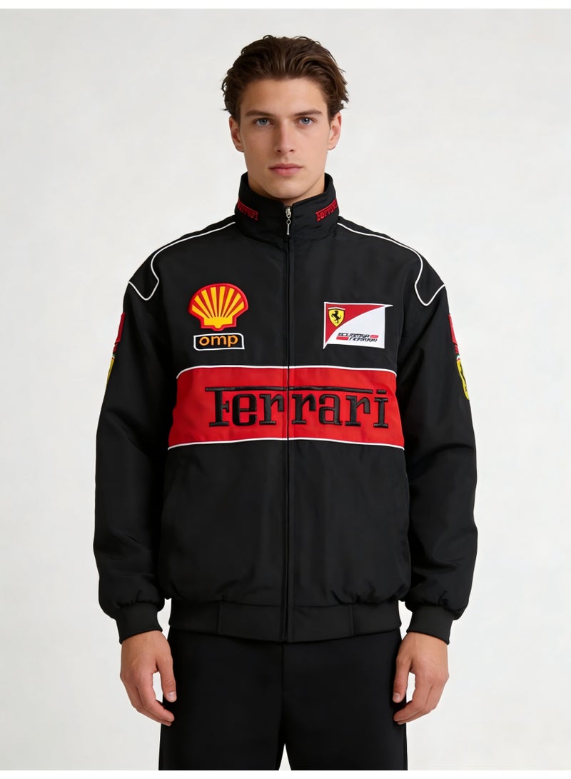 اف 1 نمط خمر مطرز F1 سباق سترة قذيفة سوداء قذيفة سوداء - Image 3